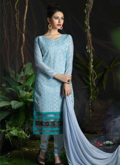 Sky colour straight salwar suit - New India Fashion