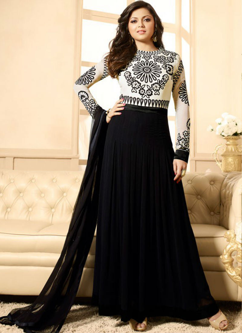Shop Wide Range Churidar Suit in Black Embroidered Fabric LSTV114342