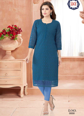 Denim blue georgete lucknowi kurti