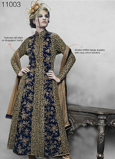 blue gold nice combination bhagalpuri fabrics heavy zari embroidery work decent salwar suit - New India Fashion