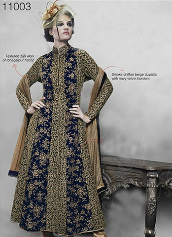 blue gold nice combination bhagalpuri fabrics heavy zari embroidery work decent salwar suit - New India Fashion