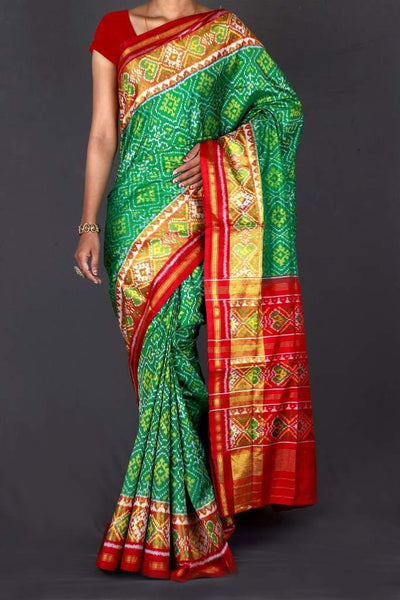 Green and Red Patola Saree