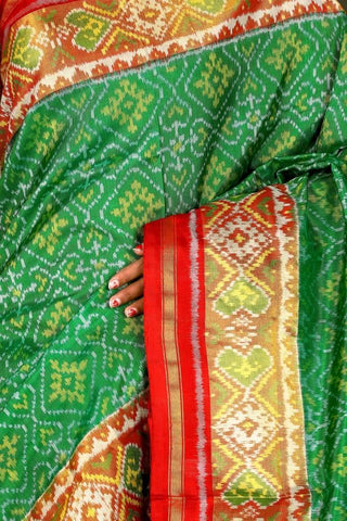 Green and Red Patola Saree