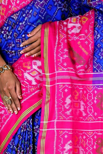 Pink and Blue Semi Double Patola Saree