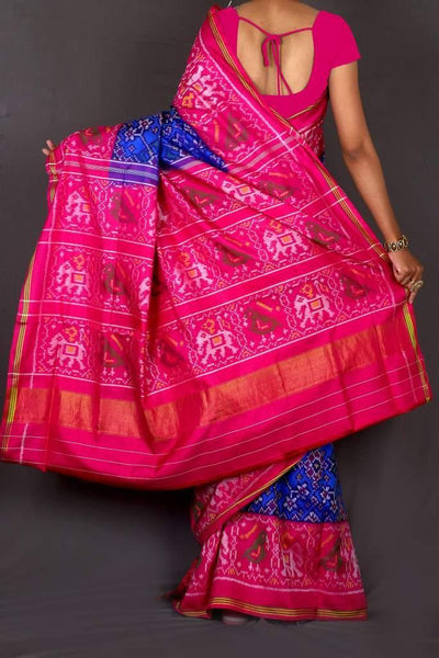 Pink and Blue Semi Double Patola Saree