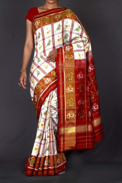 White and Red Patola Saree