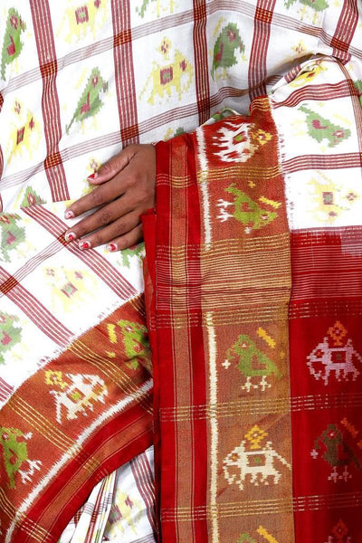 White and Red Patola Saree