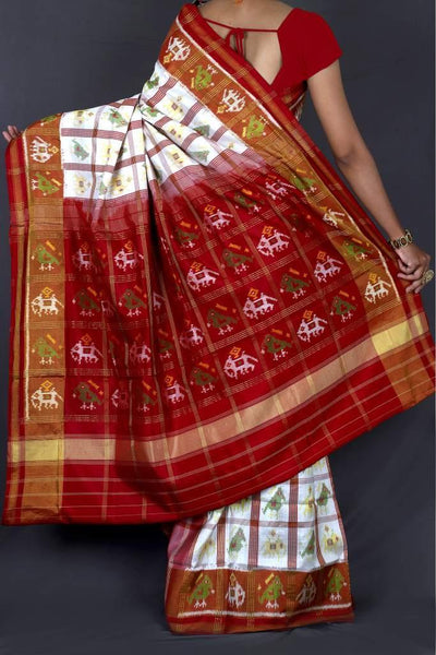 White and Red Patola Saree