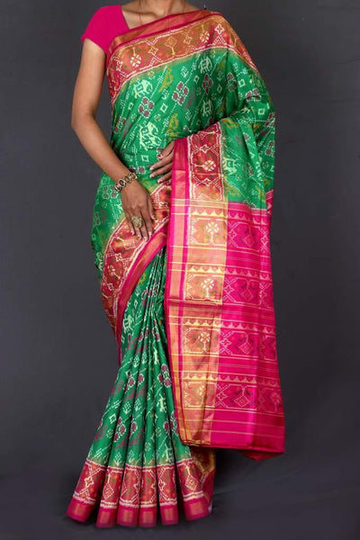 Pink and Green Patola Saree