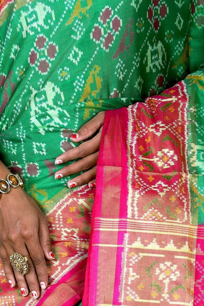 Pink and Green Patola Saree
