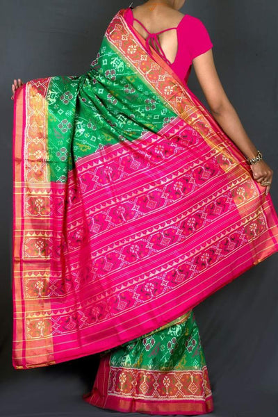 Pink and Green Patola Saree