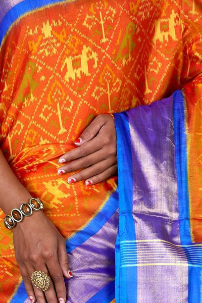 Blue and Orange Patola Saree