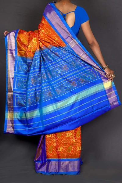 Blue and Orange Patola Saree