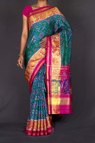 Pink and Blue Patola Saree