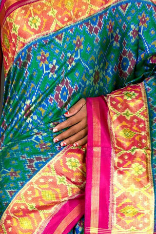 Pink and Blue Patola Saree