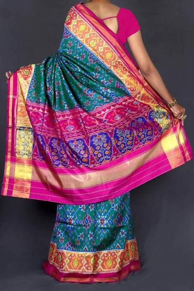 Pink and Blue Patola Saree
