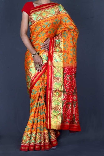 Mustered and Red Patola Saree