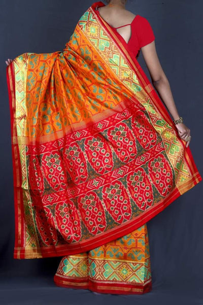 Mustered and Red Patola Saree