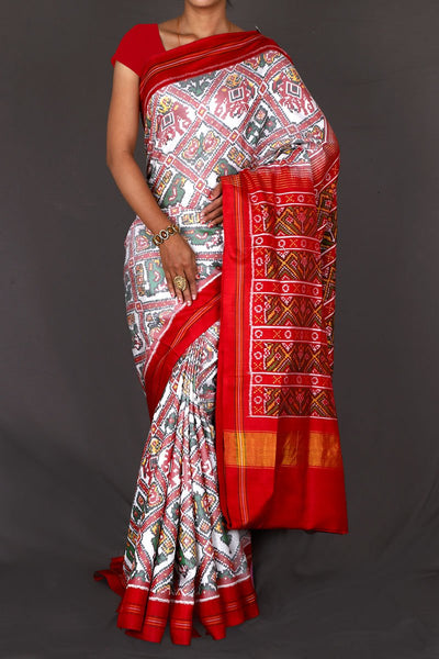 White and Red Patola Saree