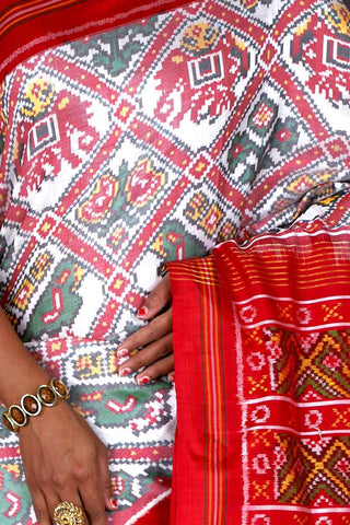 White and Red Patola Saree