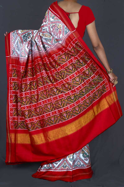 White and Red Patola Saree