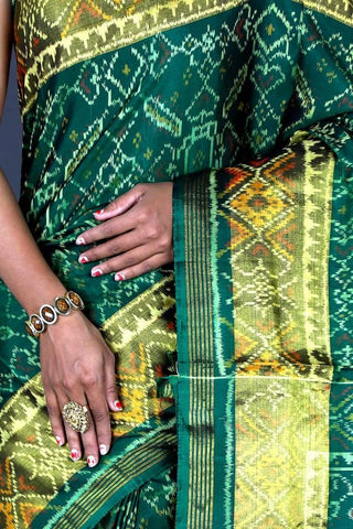 Dark Green and Golden Patola Saree