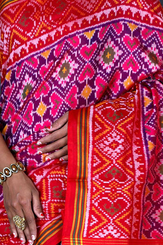 Red and Purple Semi Double ikat Patola Saree