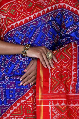 Blue and Red Single ikat Patan Patola Saree