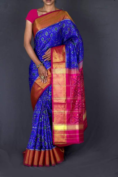 Blue and Pink Patola Saree