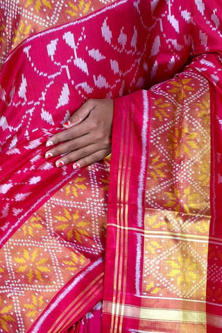 Full Pink leaves Design Patola Saree