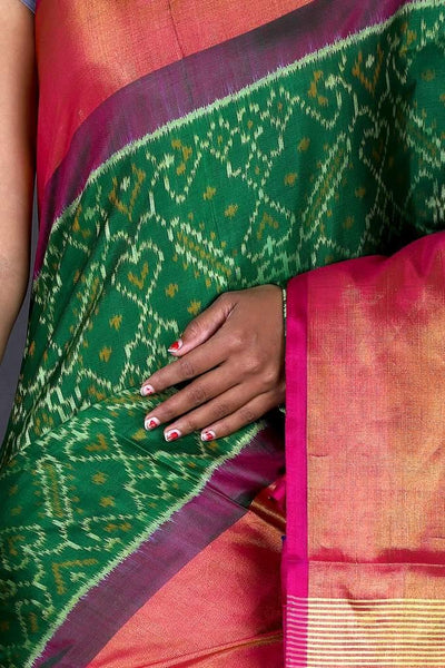 Green Pink Rich Border Patola