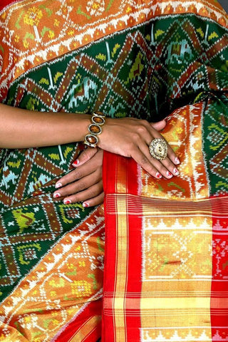 Green Red Narikunj Patola saree