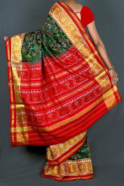 Green Red Narikunj Patola saree