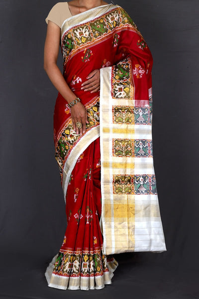 Red and White Patola Saree