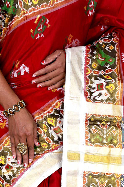 Red and White Patola Saree