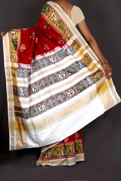 Red and White Patola Saree