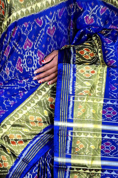 Blue and Green Patola Saree