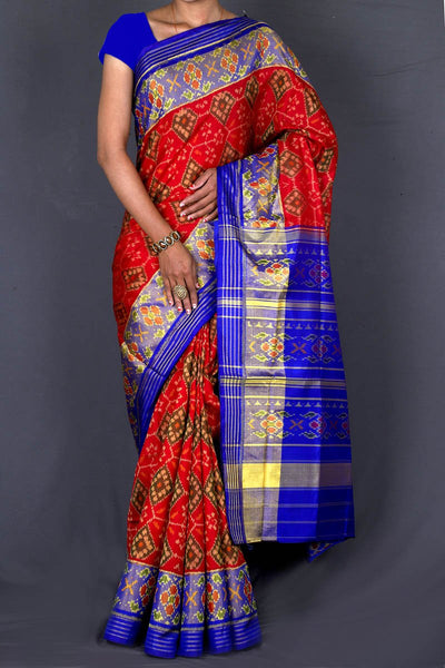 Red and Blue Patola Saree