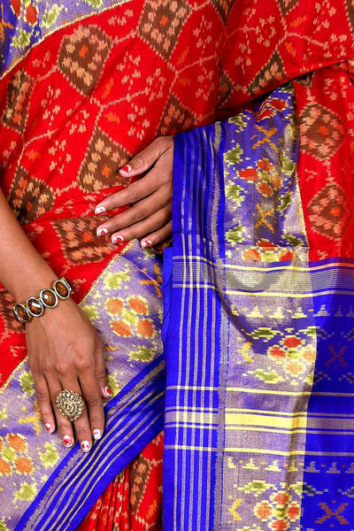 Red and Blue Patola Saree