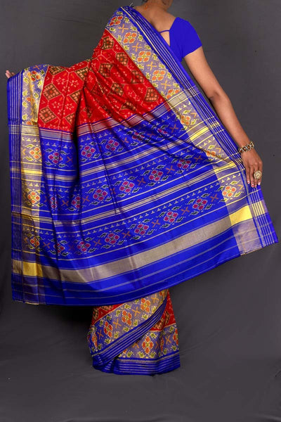 Red and Blue Patola Saree