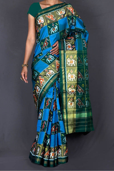 Sky Blue and Green Patola Saree