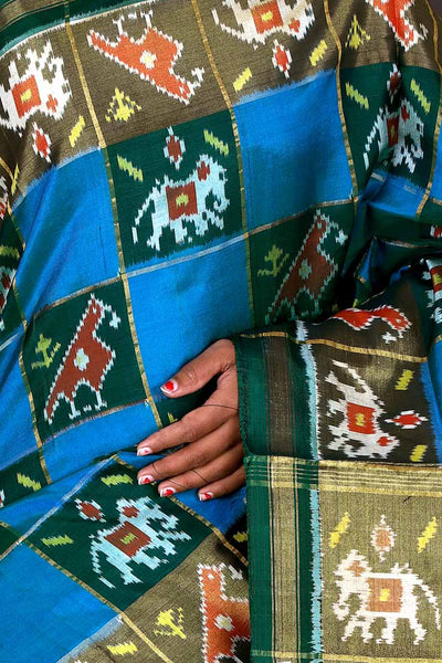 Sky Blue and Green Patola Saree