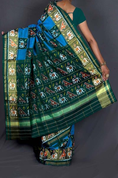 Sky Blue and Green Patola Saree