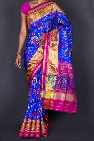 Blue and Pink Patola Saree