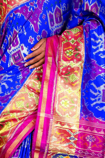 Blue and Pink Patola Saree