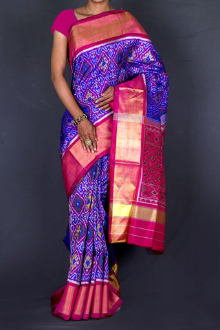 Blue and Pink Patola Saree