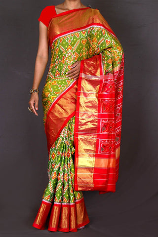 Red and Green Patola Saree