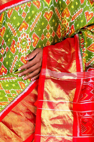 Red and Green Patola Saree