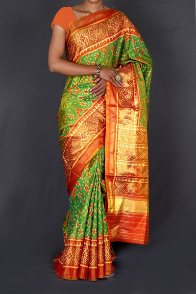 Green and Mustured Yellow Patola Saree