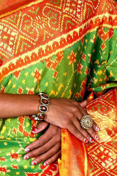 Green and Mustured Yellow Patola Saree